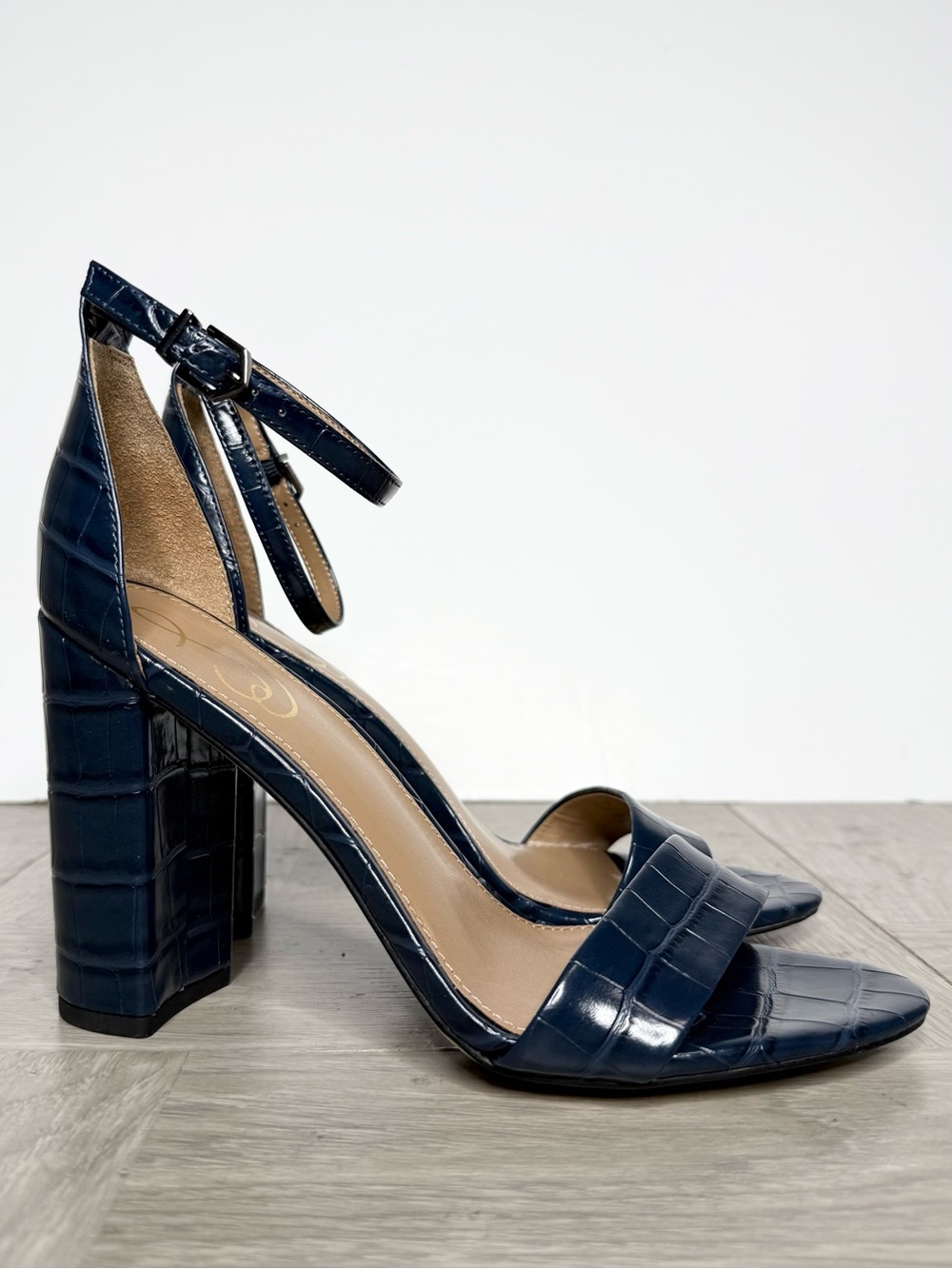 Sam Edelman Yaro Blue Crocodile Heeled Sandal 8 1/2 M